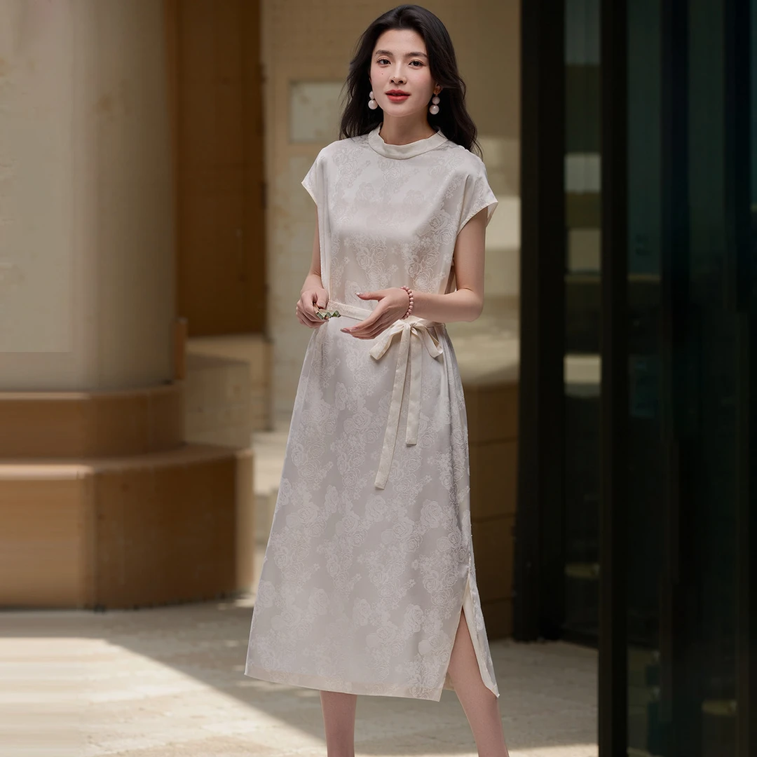 【重工国风缎感连衣裙】女夏连衣裙子小个子遮肉显瘦时髦感连衣裙