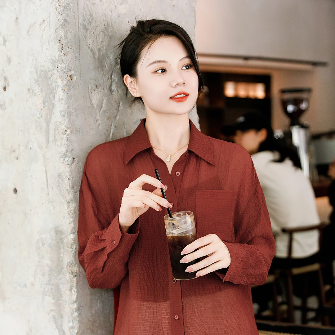 谭飞【空气感真丝衬衫】夏季新款长袖桑蚕丝宽松显瘦上衣女士