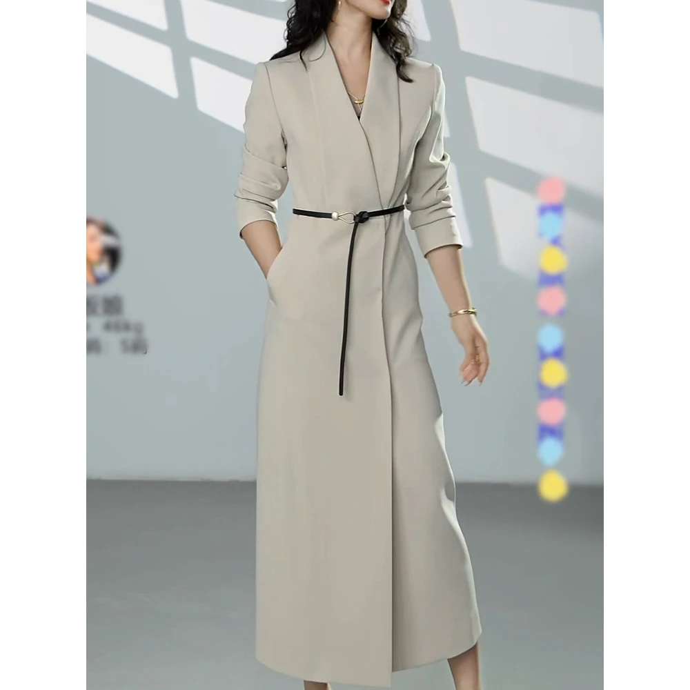 送腰带!高级感极简风纯色V领连衣裙女2025秋季新款通勤显瘦包臀裙