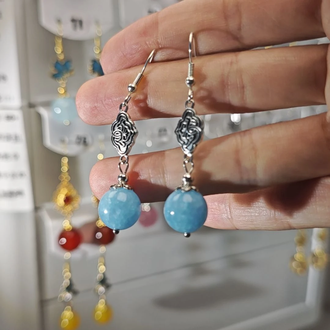 玛瑙/玉髓未镶嵌耳钉祥云款蓝玉髓耳饰新年款福利款