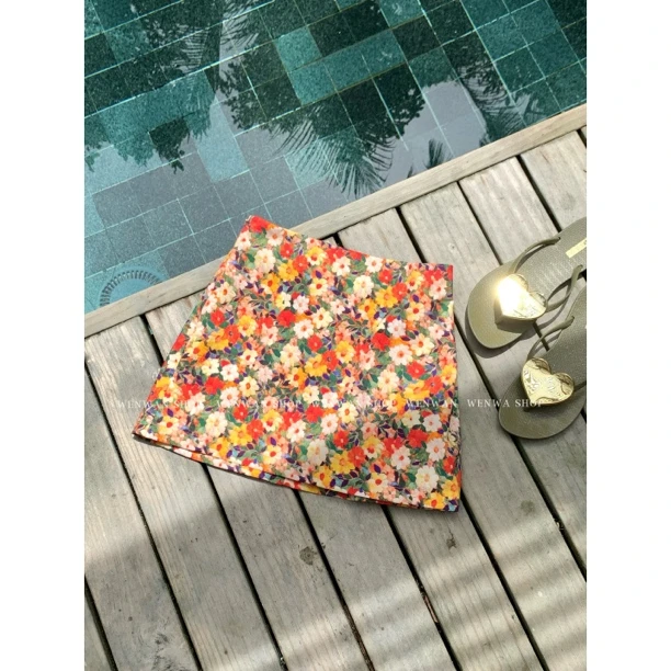【海岛度假感】彩色花朵印花半身裙