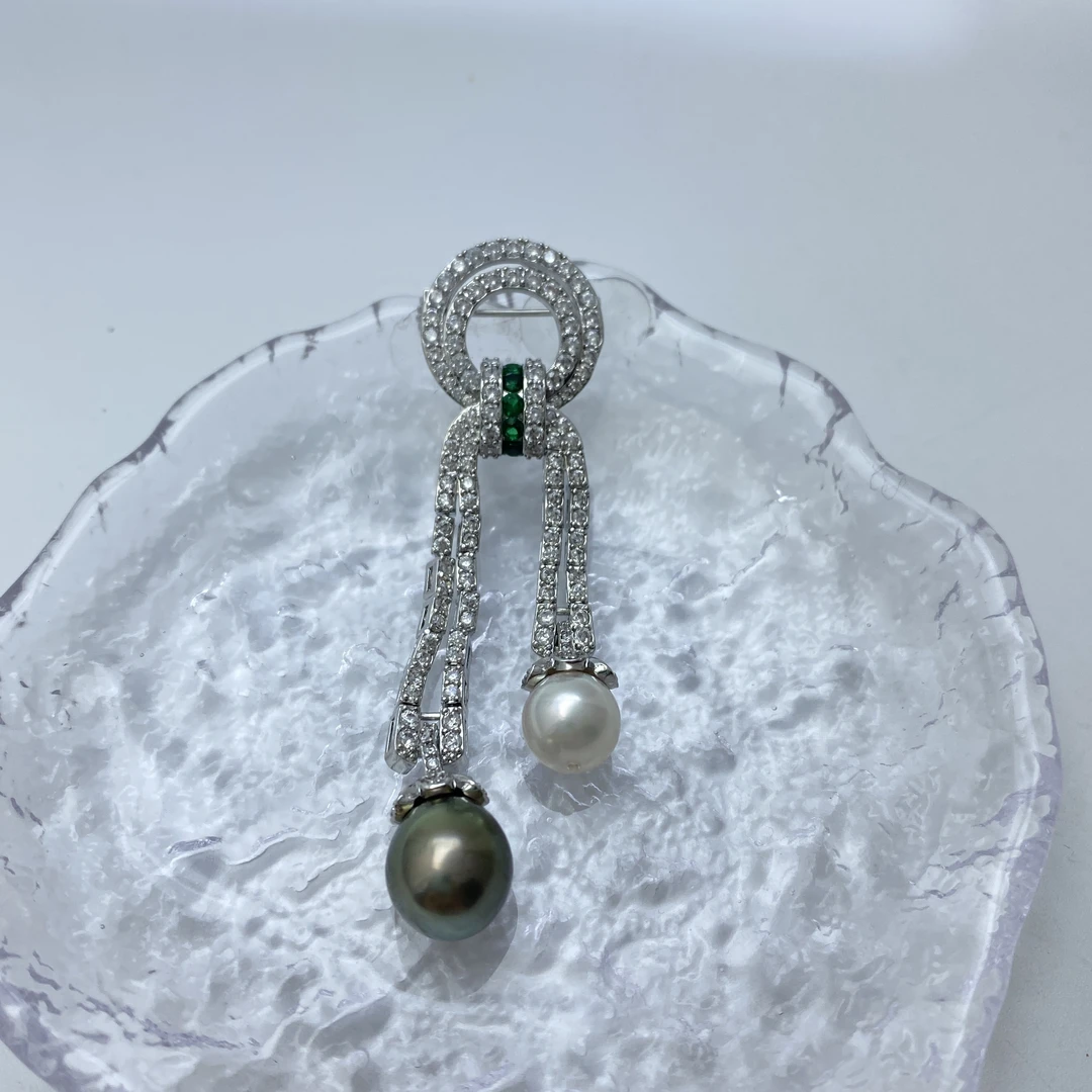 大溪地 akoya 8-11mm 合金  海水珍珠胸针 复古 法式风