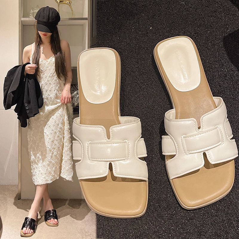 法式粗跟凉拖鞋女外穿2025夏季新款复古小众编制配裙子沙滩一字拖