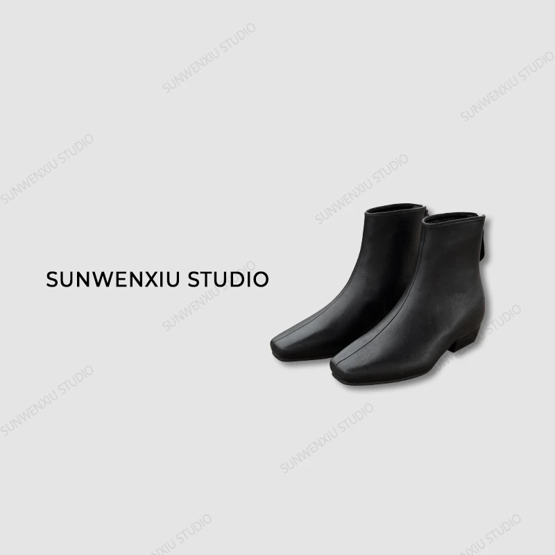 swx studio5店 “瘦瘦靴” 年货系列黑色极简秋冬尖头短靴