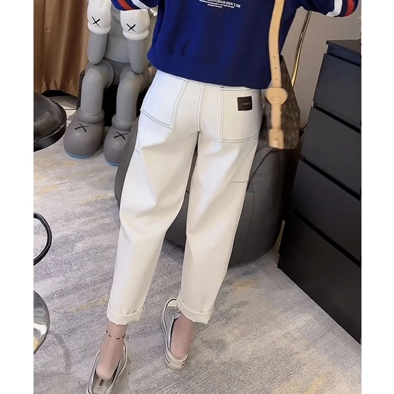 2025秋季新款大码九分牛仔老爹裤女显瘦洋气奶奶裤遮肉时尚哈伦裤