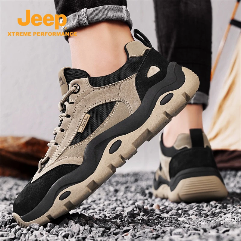 JEEP吉普真皮登山鞋2025春季新款户外徒步透气防滑耐磨休闲运动鞋