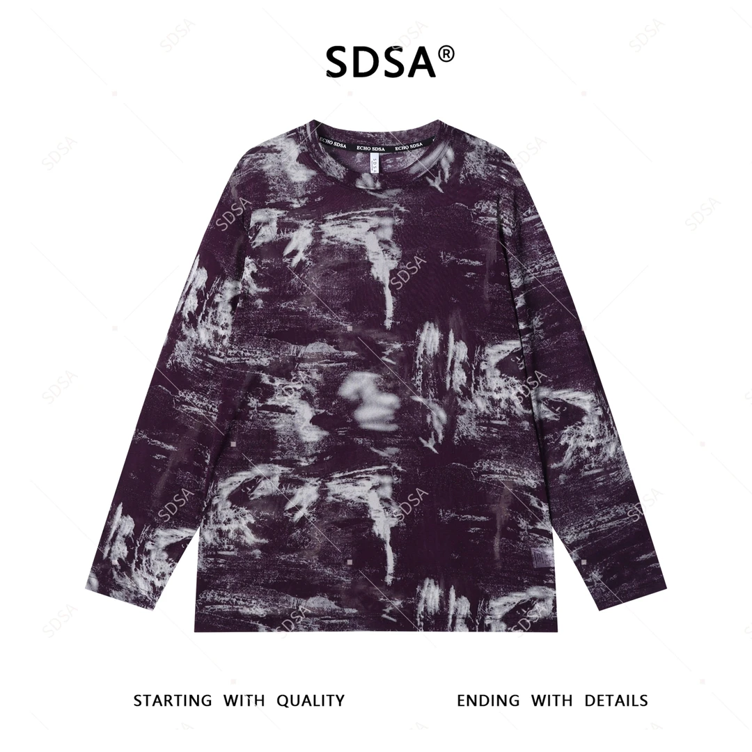 SDSA秋季新款男士痞帅美式撞色圆领长袖T恤小众设计复古百搭上衣