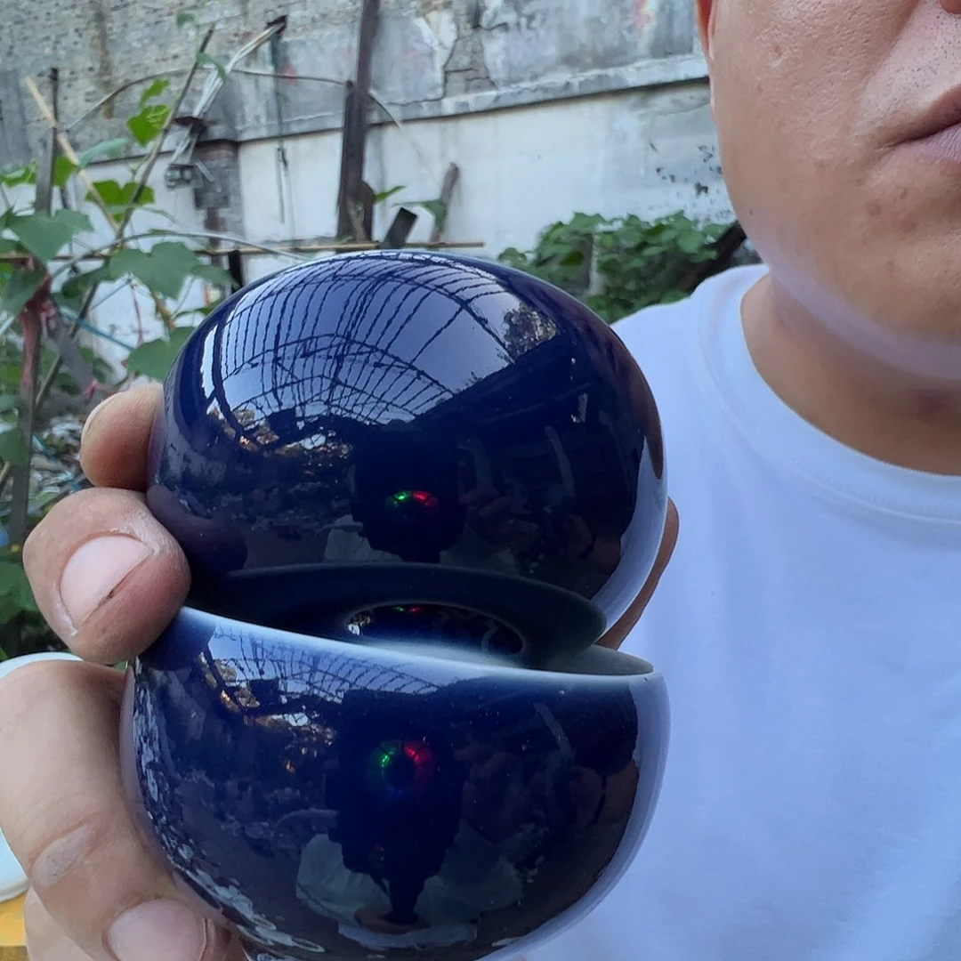 瓷片景德镇陶瓷霁蓝釉杯2只