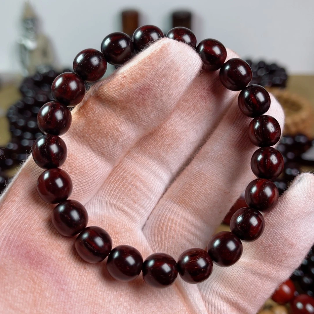 小叶紫檀手串/手链9.9高油润超精工极限弧黑飘红拆房老料