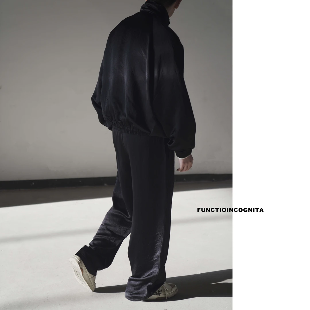 【嘉尔同款醋酸套装】垂感仿真 丝 醋酸套装 立领拉链设计 松紧腰头