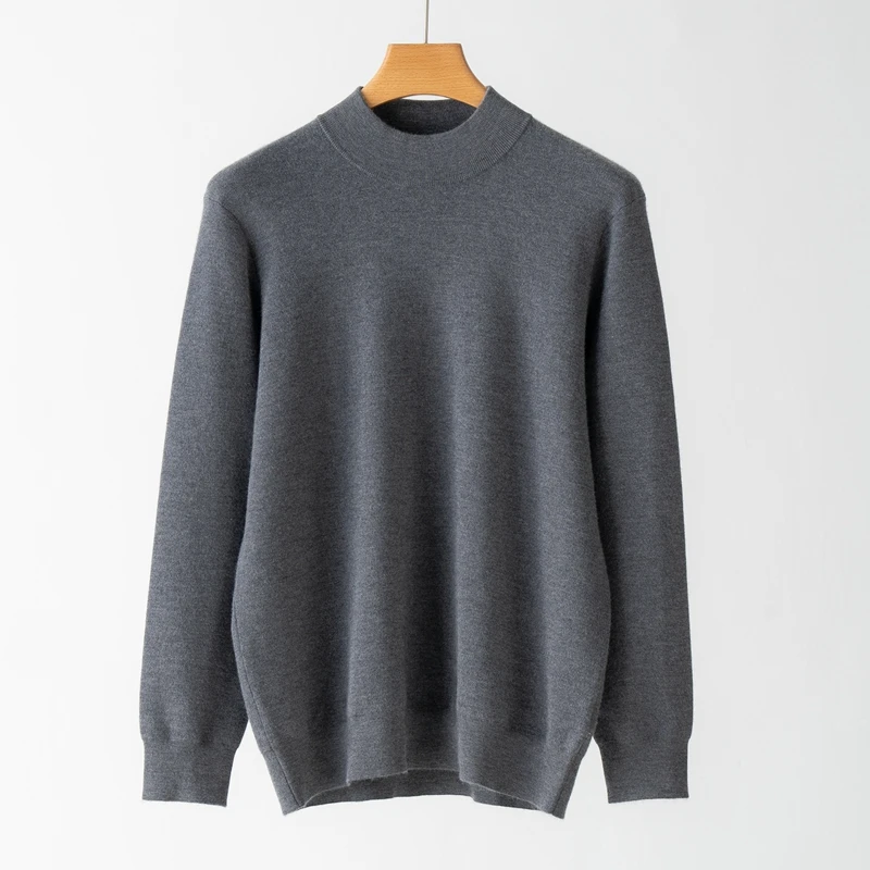 高品质精纺加厚100%纯山羊绒套衫男半高领针织毛衣秋冬新款
