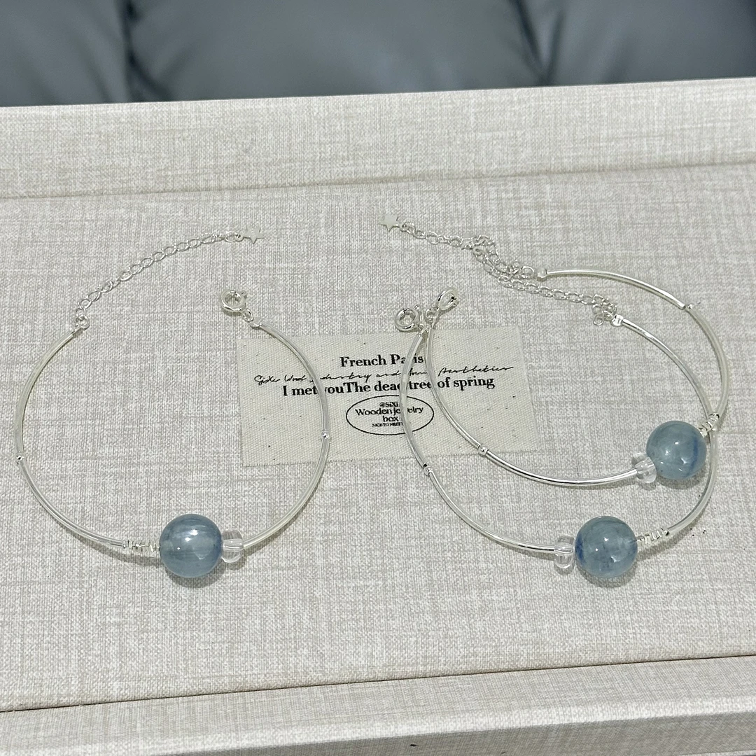 《梦幻岛屿》天然蓝晶石大单珠+弯管925银配饰手串 11.5mm