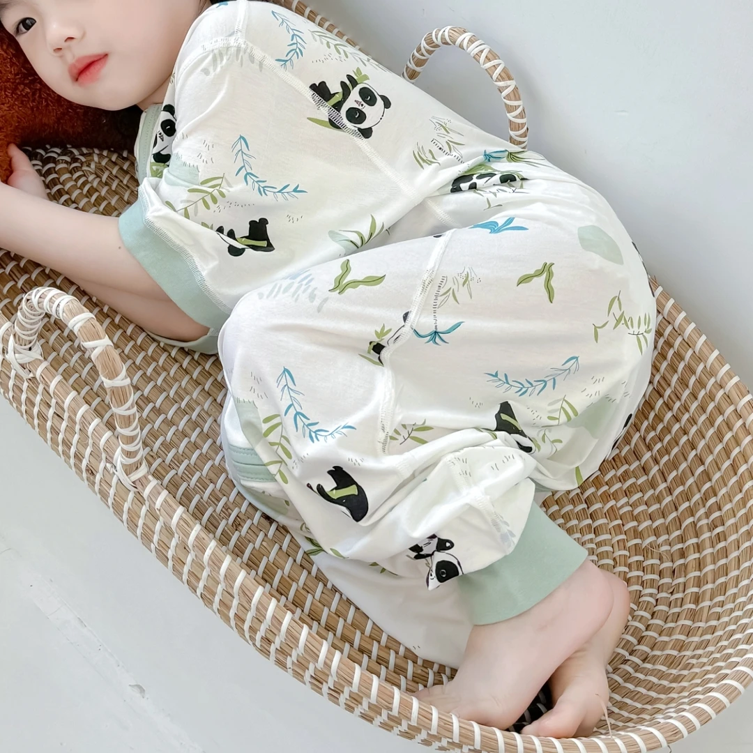夏季冰感6个月以上宝宝天丝分腿睡袋短袖睡衣A类冰丝防踢被不闷热