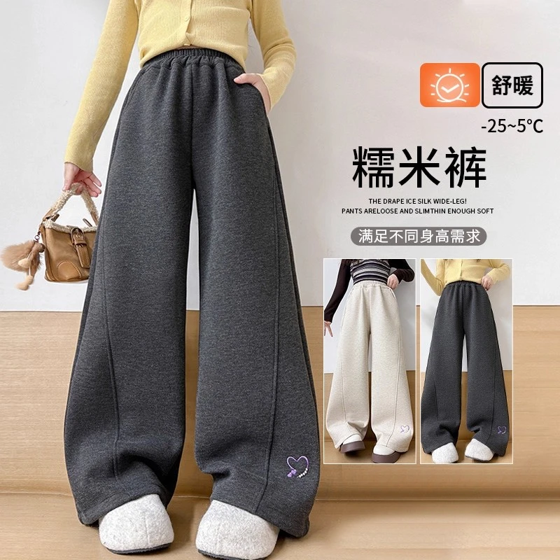 女童加绒裤子加厚冬季2025新款儿童糯米裤初中生女孩大童冬弯刀裤