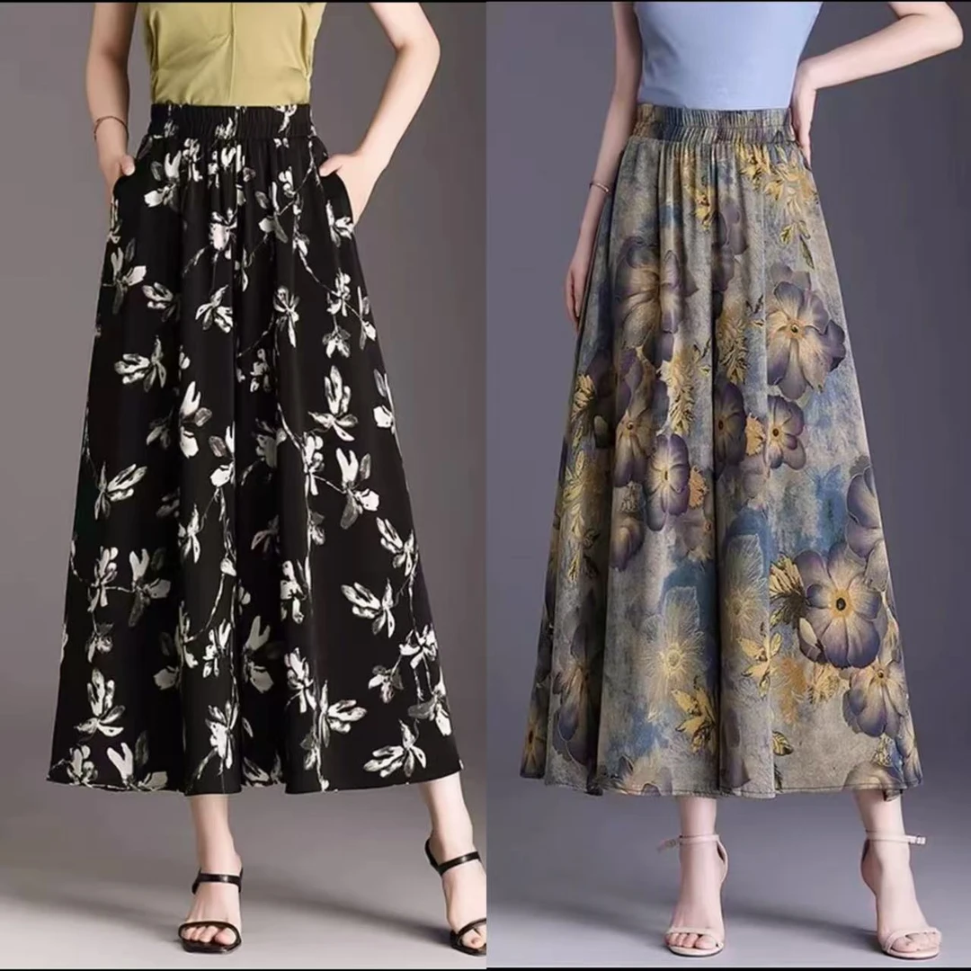 妈妈装夏季冰丝裙裤时尚百搭A型显瘦休闲裤子垂感薄款