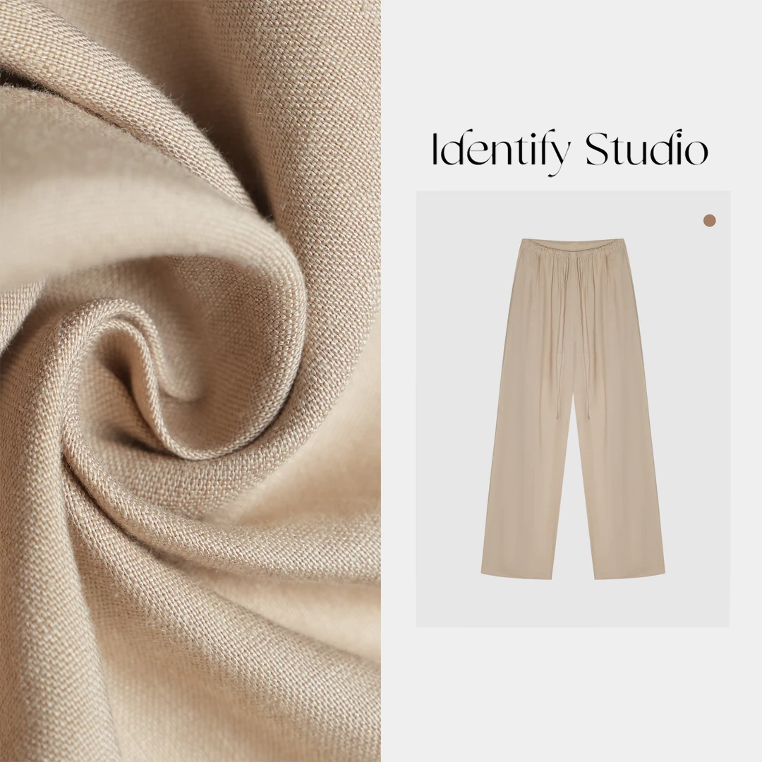 IDENTIFY“雾里”夏季新款百搭前松紧腰设计休闲宽松亚麻长裤25SS