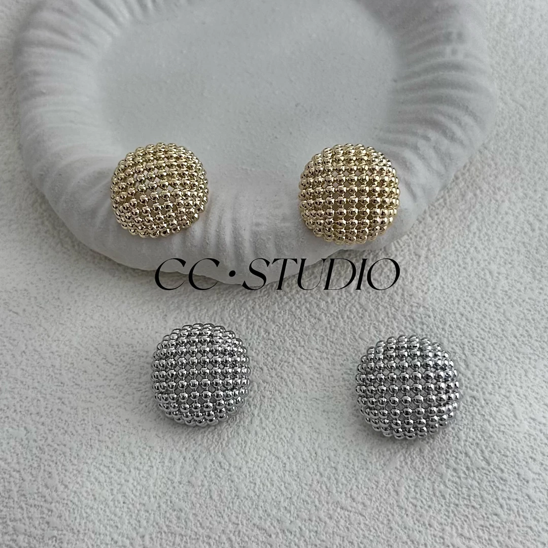 铜合金耳饰 欧美镂空豆豆圆球耳钉