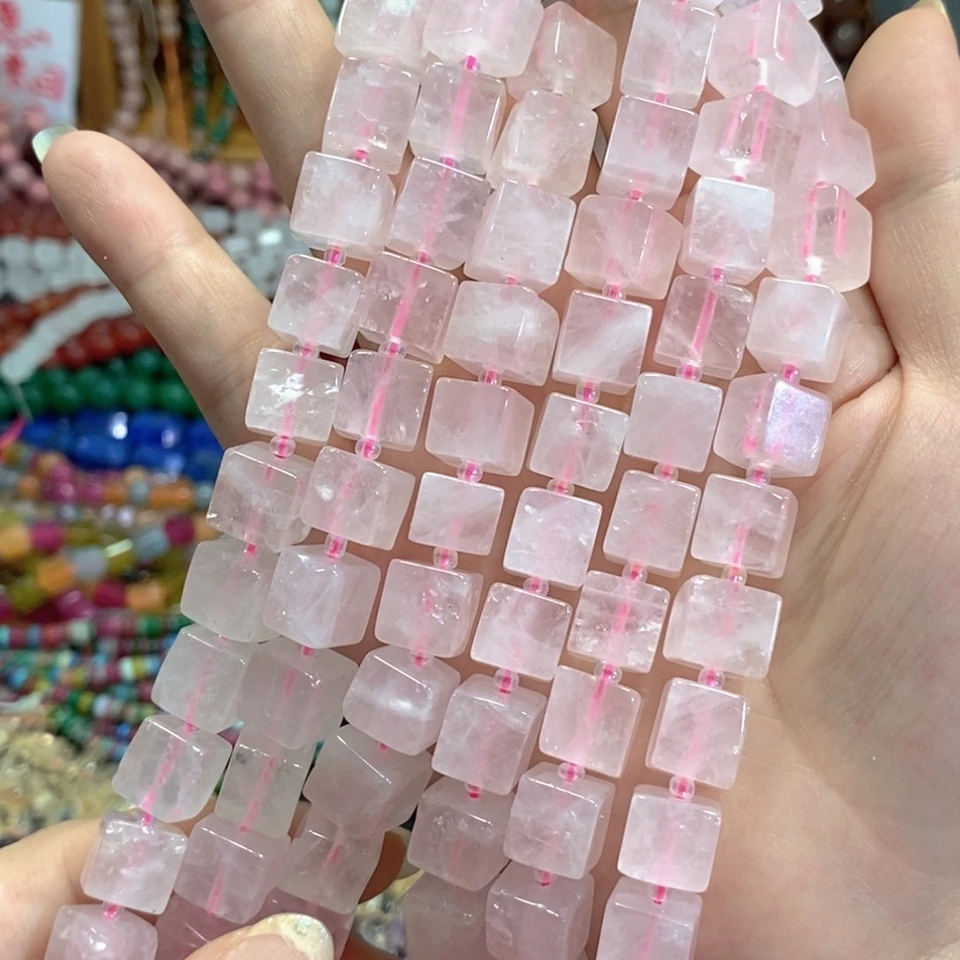 未镶嵌玛瑙/玉髓珠宝半成品粉晶方糖一条卡10mm