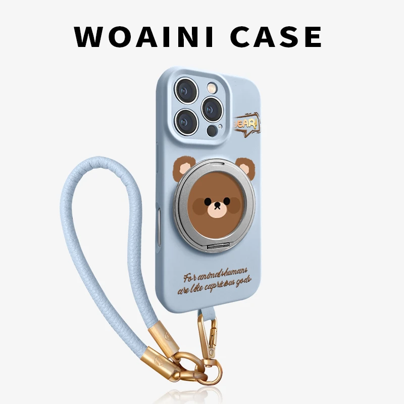 适用苹果16手机壳可爱iPhone15硅胶14棕熊13promax卡通12磁吸支架