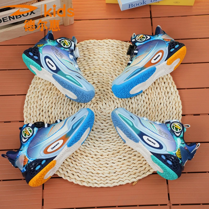 D6698【摩擦有声】德尔惠实战篮球鞋中大童男童秋冬加绒儿童运动鞋