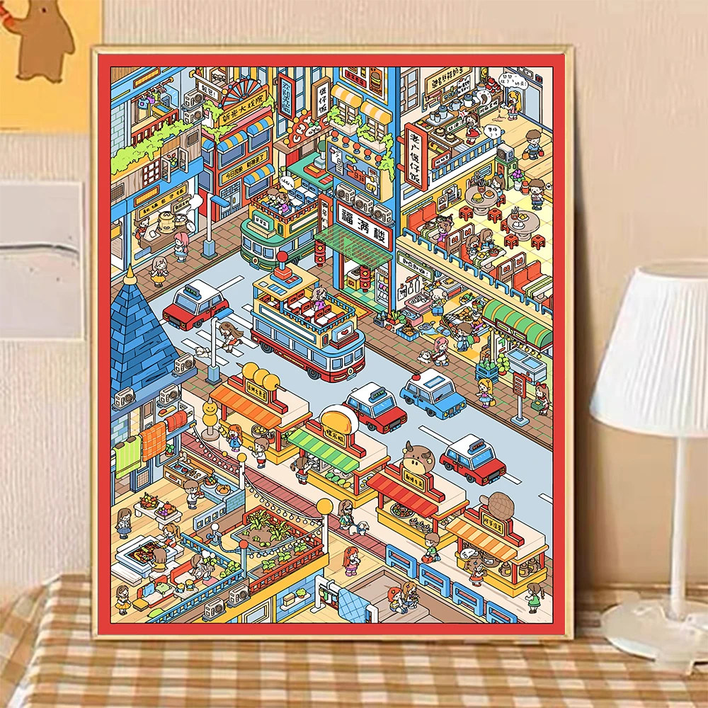 【粤式美食街】独家授权DIY数字油画插画解压填色丙烯手工装饰画