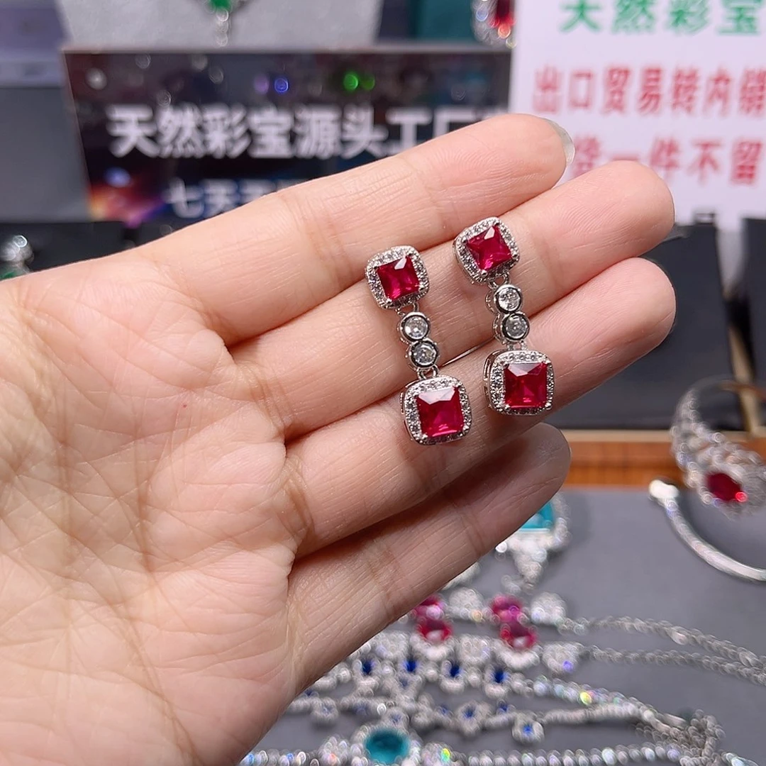 耳饰银S925镶嵌红宝石n 35