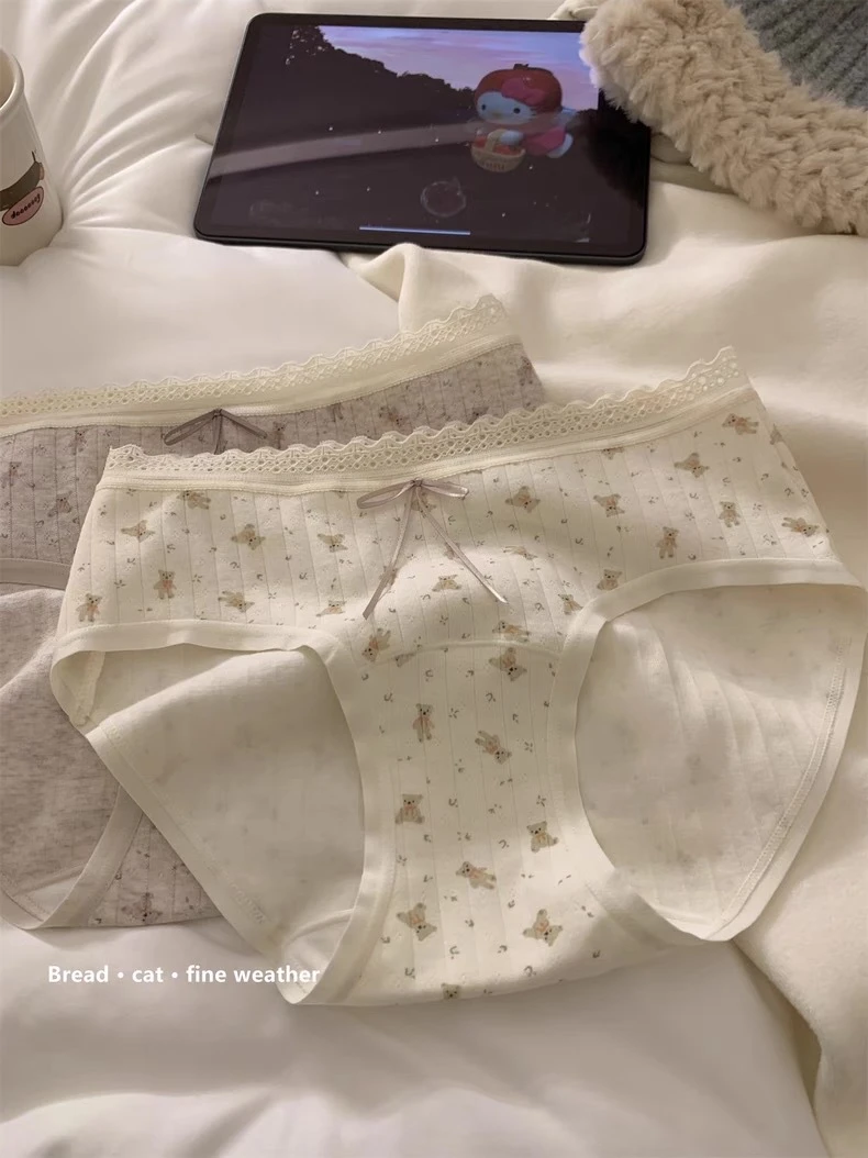 2025.款甜心小熊加长抑菌田园风可爱少女纯棉内裤10A抗菌三角裤头