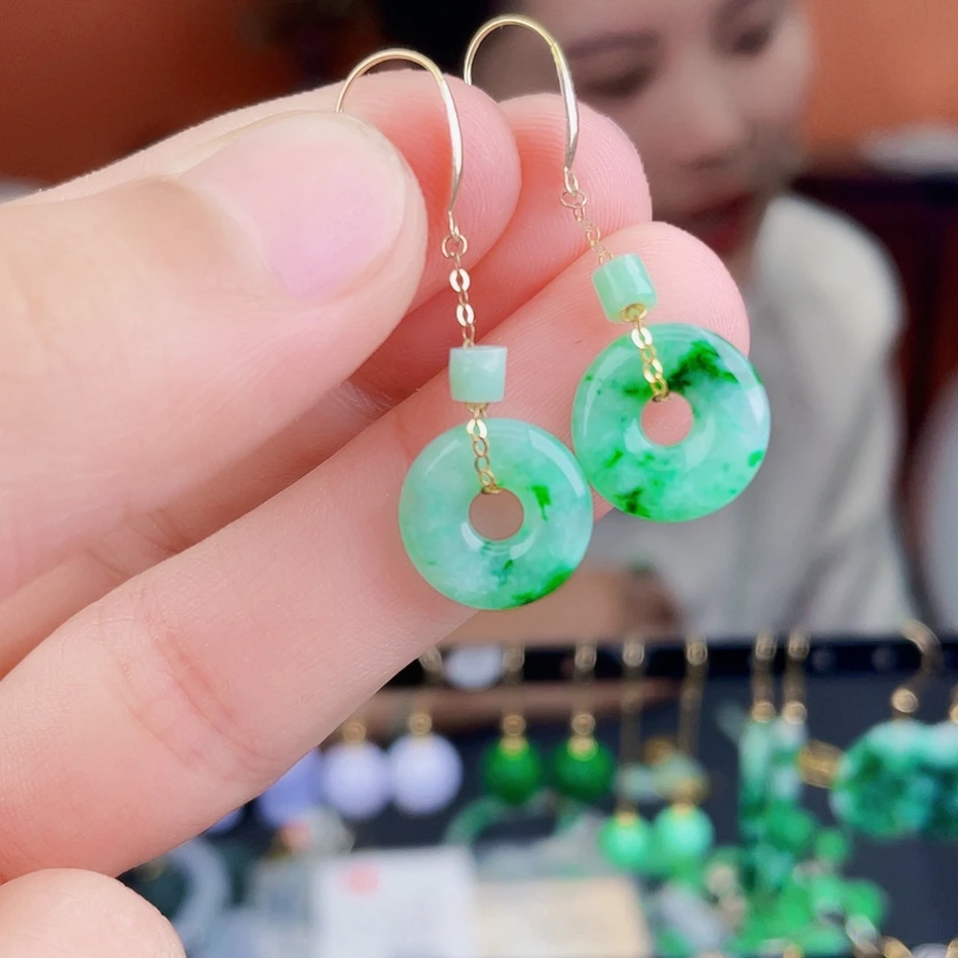 翡翠18K金镶嵌耳饰饰品