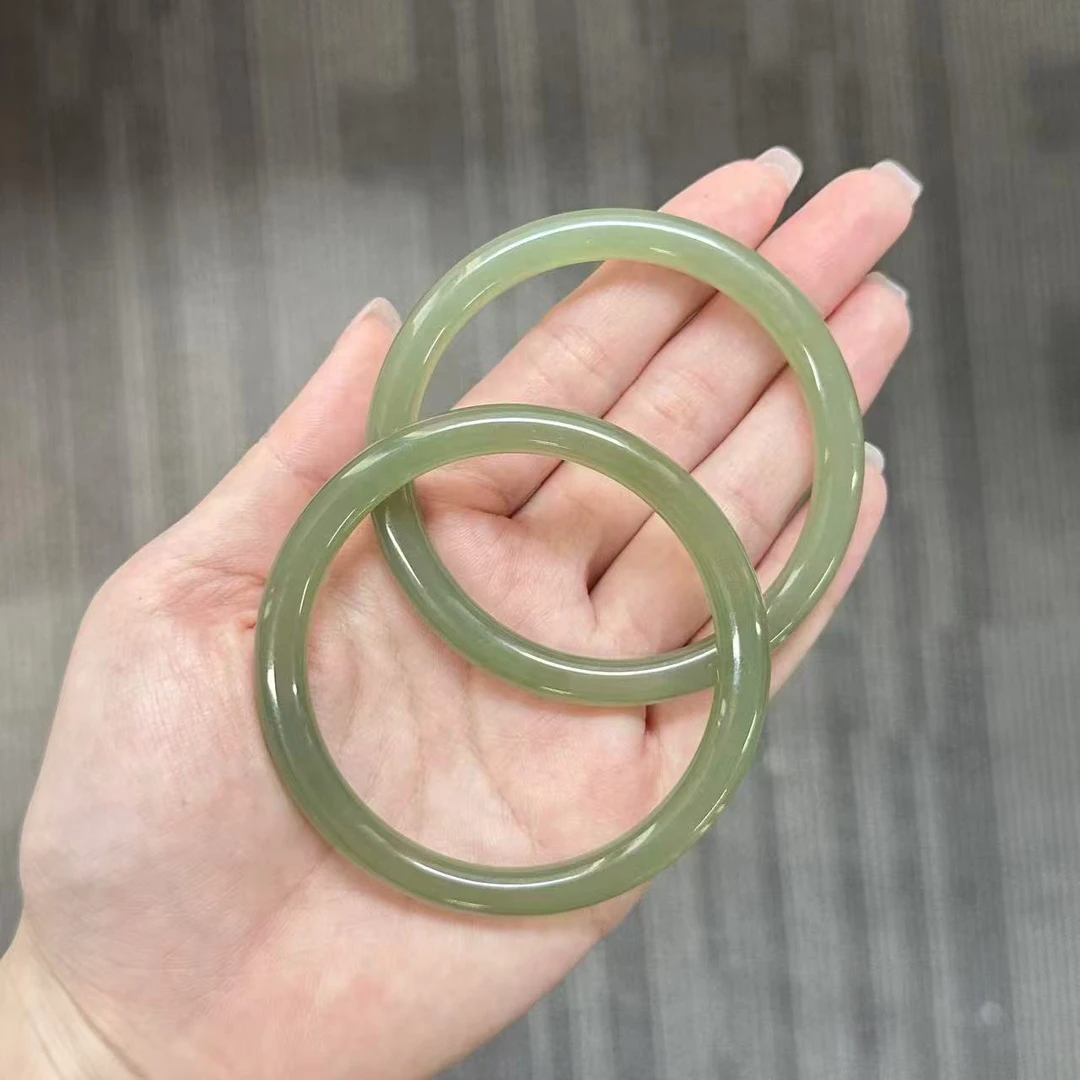 【北野珠宝】天然和田玉湖水绿手镯-B146H-6多样性发一7.5mm+
