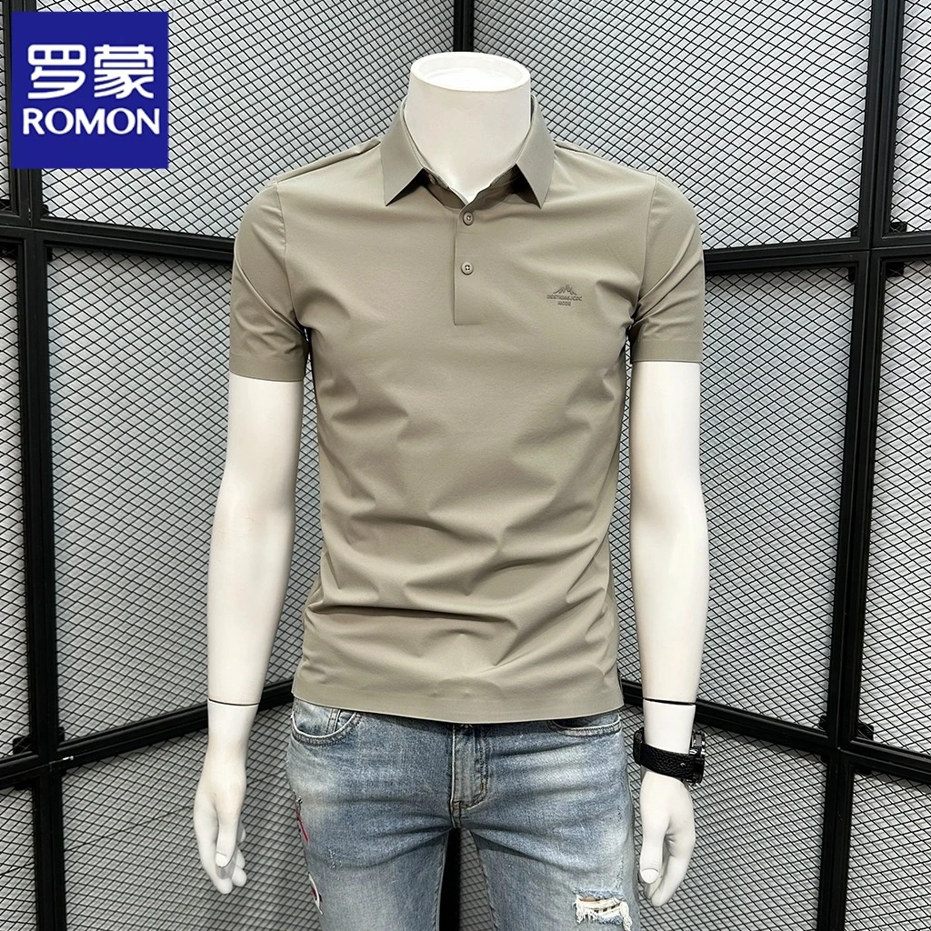 罗蒙POLO衫男短袖t恤夏季四面弹无痕冰丝修身翻领有领时尚休闲
