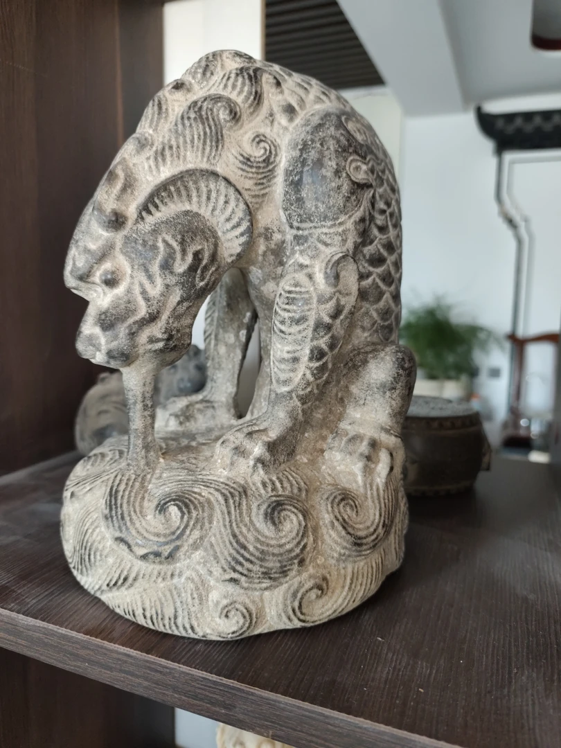 青石仿古摆件吸水兽手工雕刻办公室茶桌玄关装饰创意复古中式书房