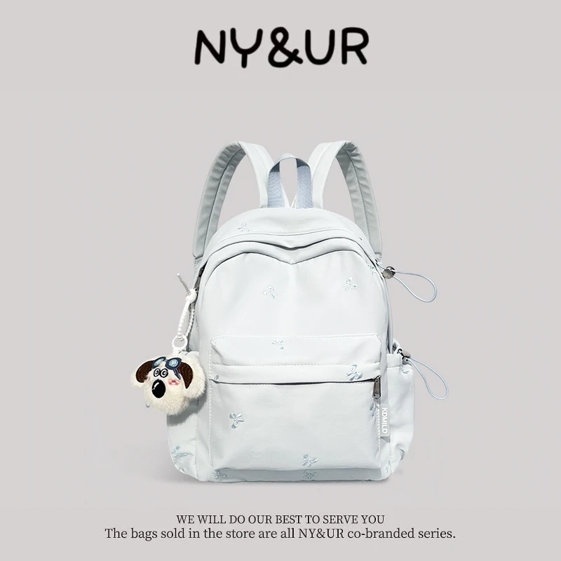 NY&UR联名蝴蝶结刺绣可爱书包初中女生高中生大学生ins高颜值背包