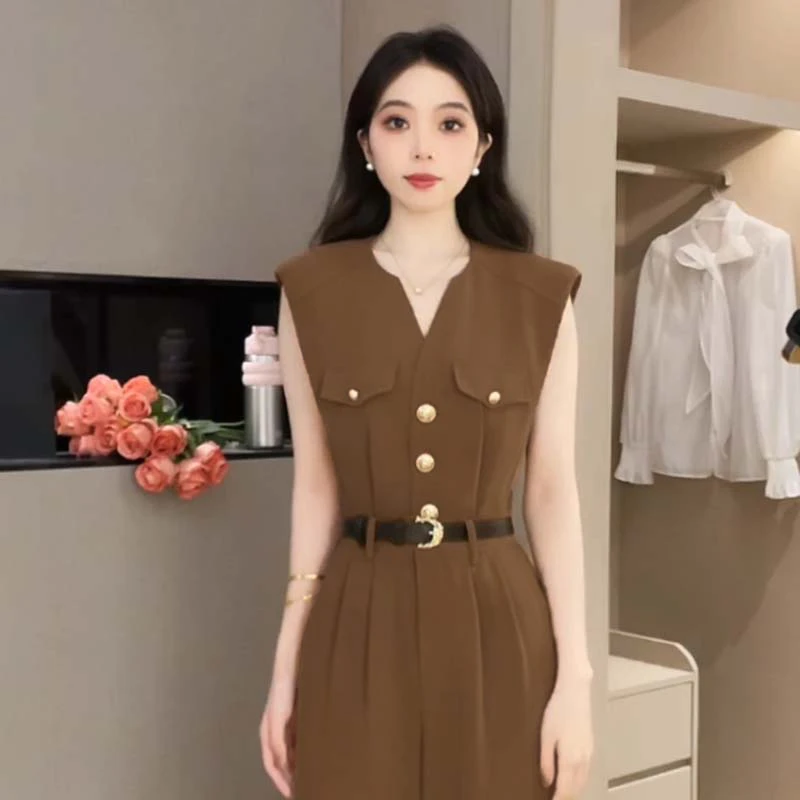 【送腰带】2025夏季新款法式轻奢气质时尚高级收腰显瘦连体裤D2434