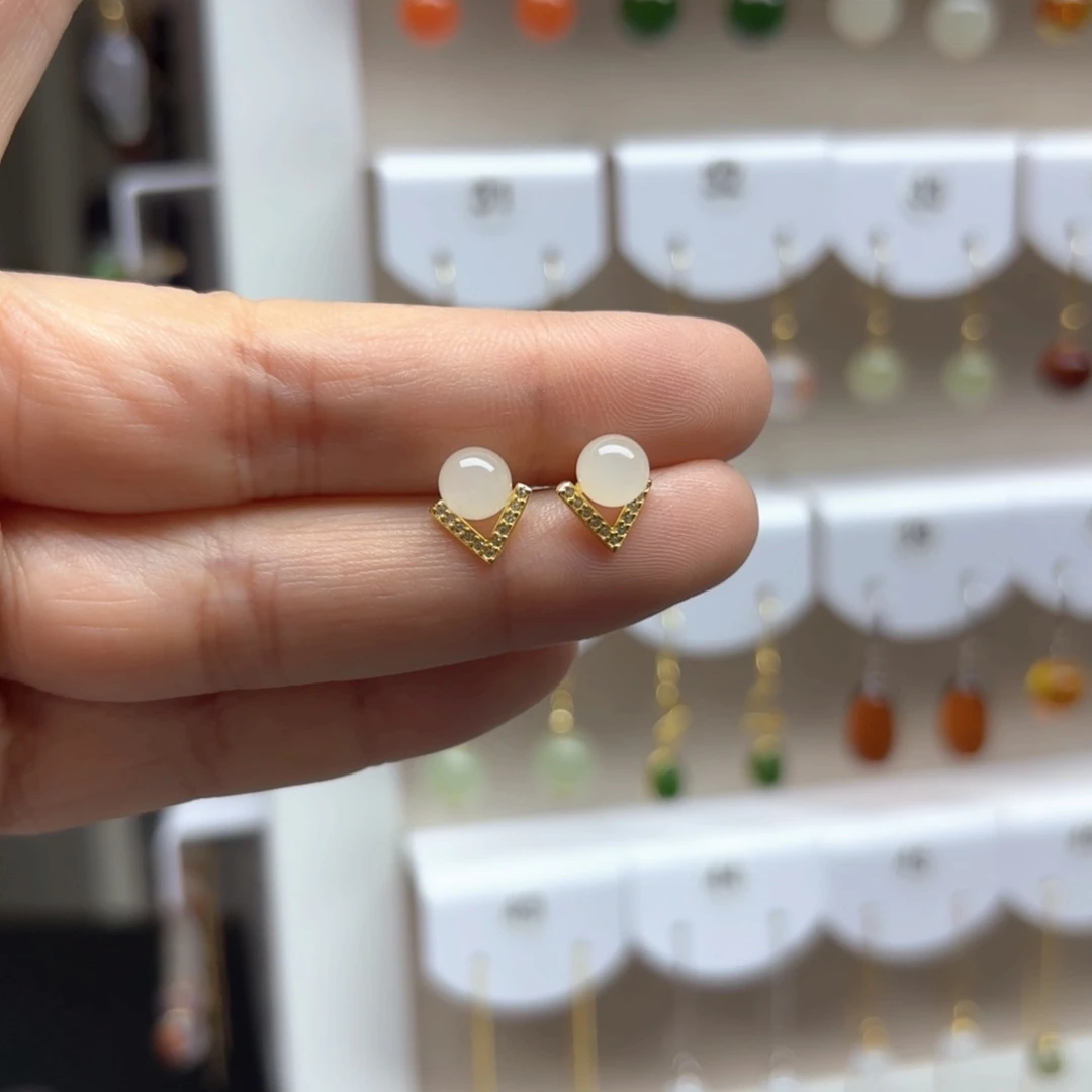 和田玉银S925镶嵌耳饰