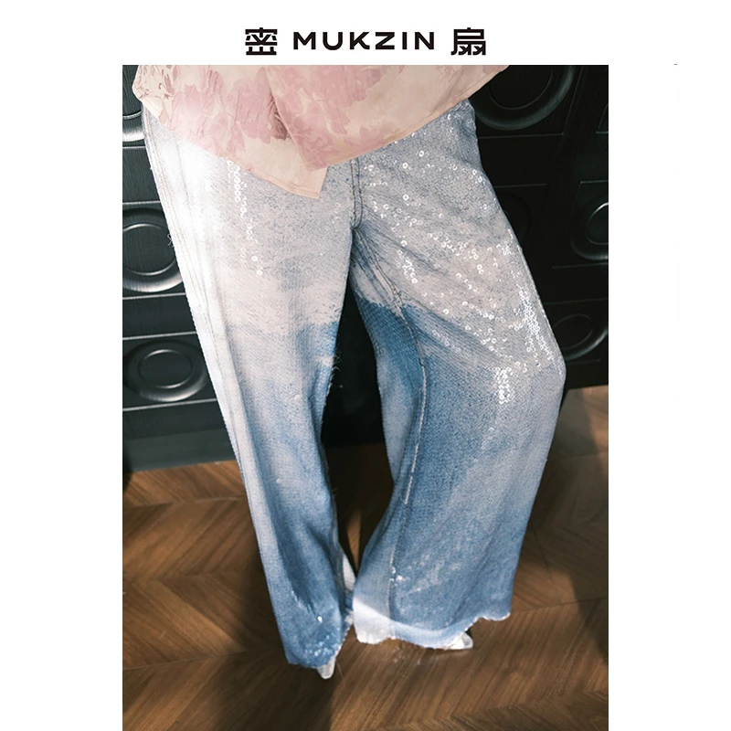 「银河」//意大利幻影喷印技术 冰感雪纺//密扇亮片冰感牛仔裤