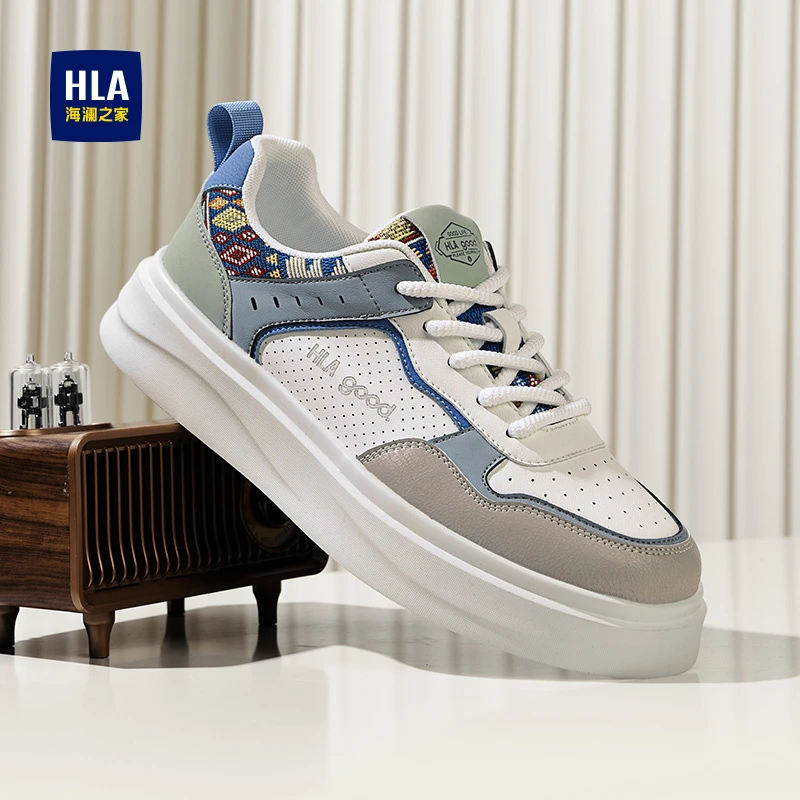 HLA/海澜之家男鞋新款夏季潮流百搭拼接增高男板鞋耐磨休闲鞋透气