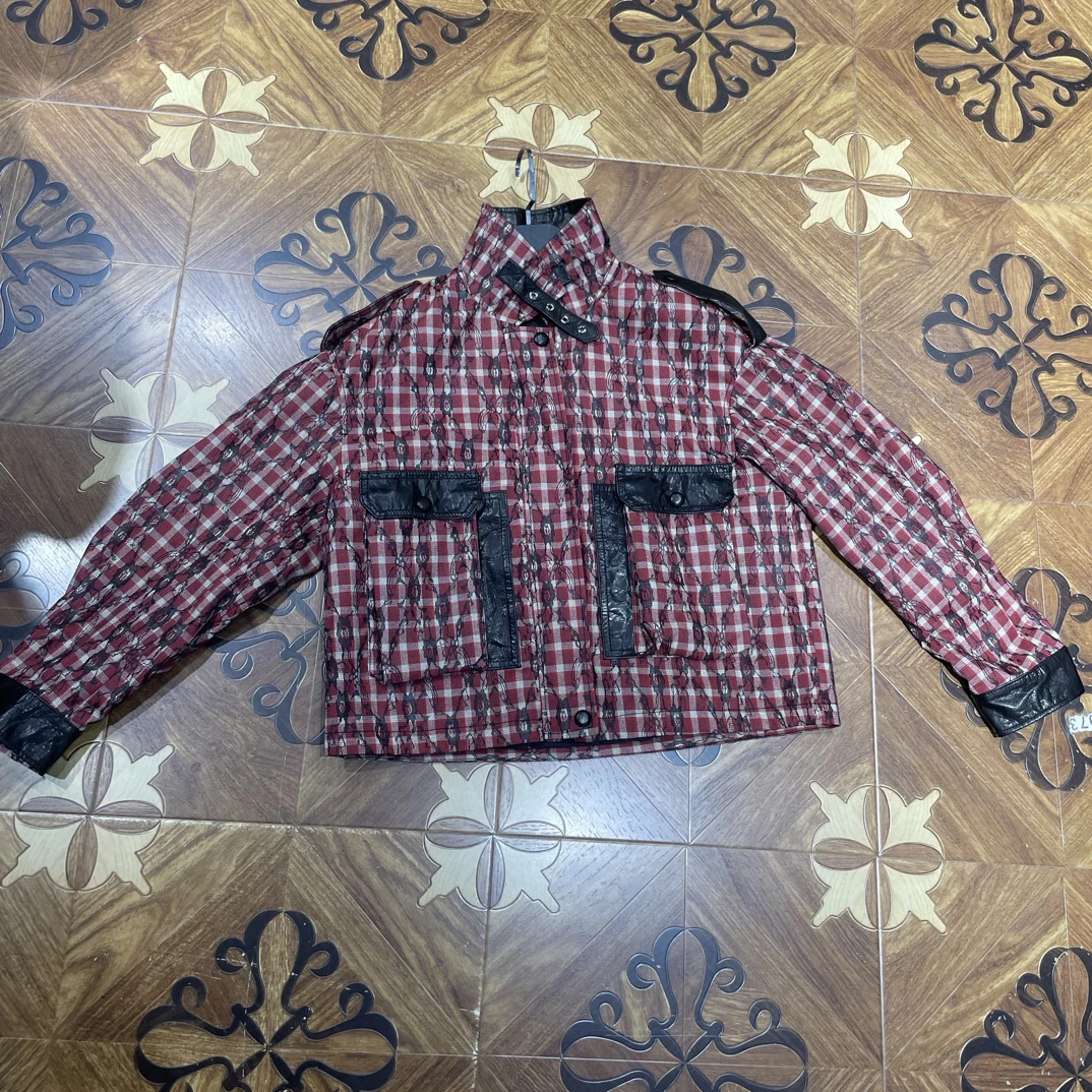 25302-B真皮绵羊皮红格子外套