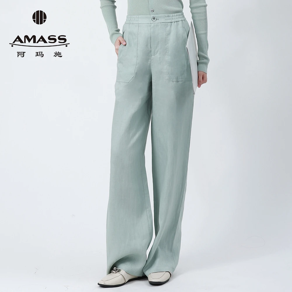 AMASS阿玛施春夏新款休闲阔腿裤宽松简约百搭亚麻直筒裤510052