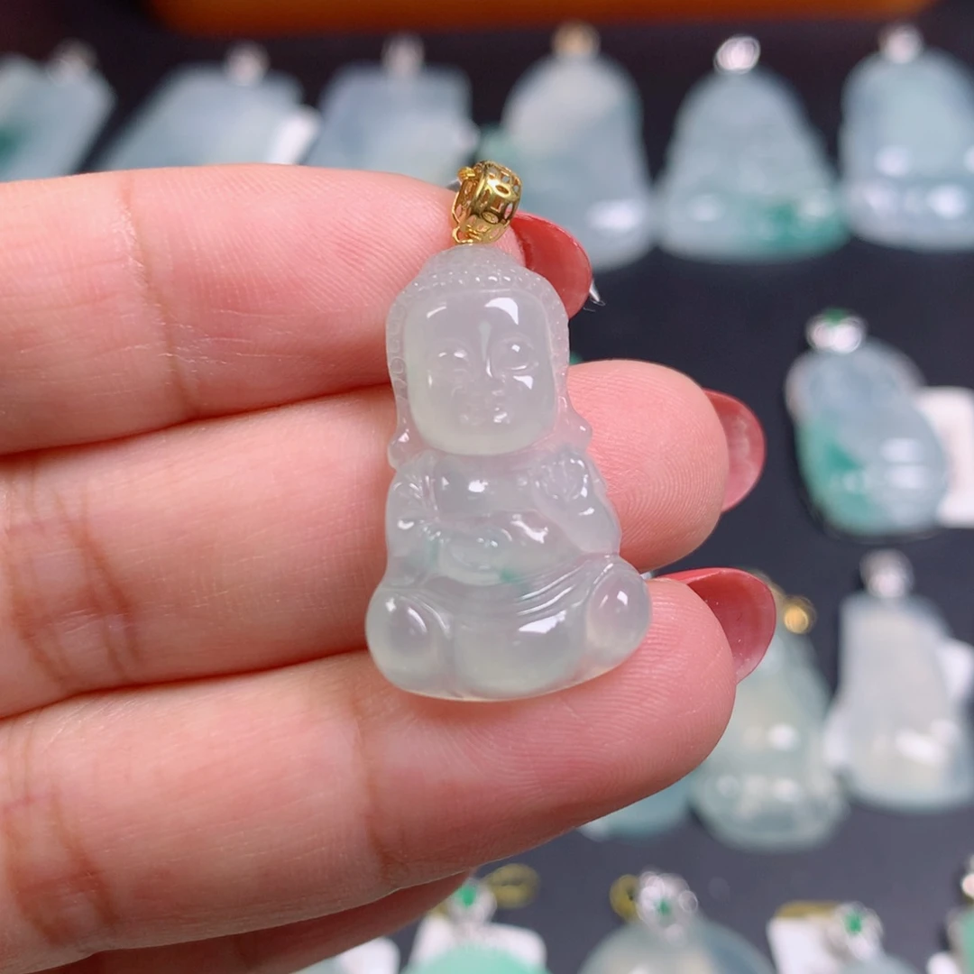 海***浪翡翠18K金镶嵌颈饰宝宝佛