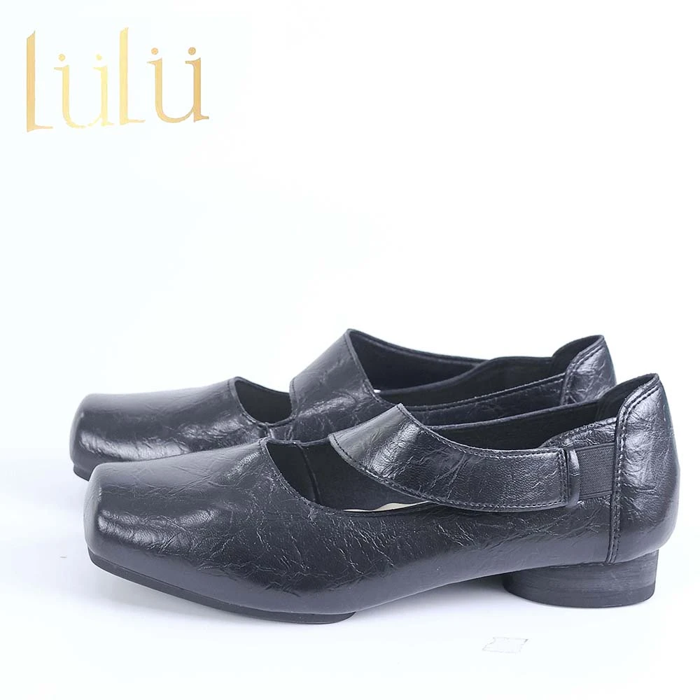 法式复古玛丽珍鞋女一字松紧带猪鼻子方头小皮鞋低跟芭蕾单鞋