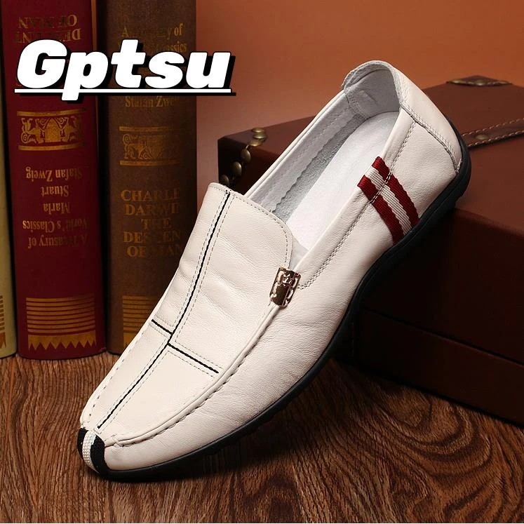 GPTSu春夏季男白色豆豆鞋青年新款时尚男士一脚套休闲皮鞋驾车鞋