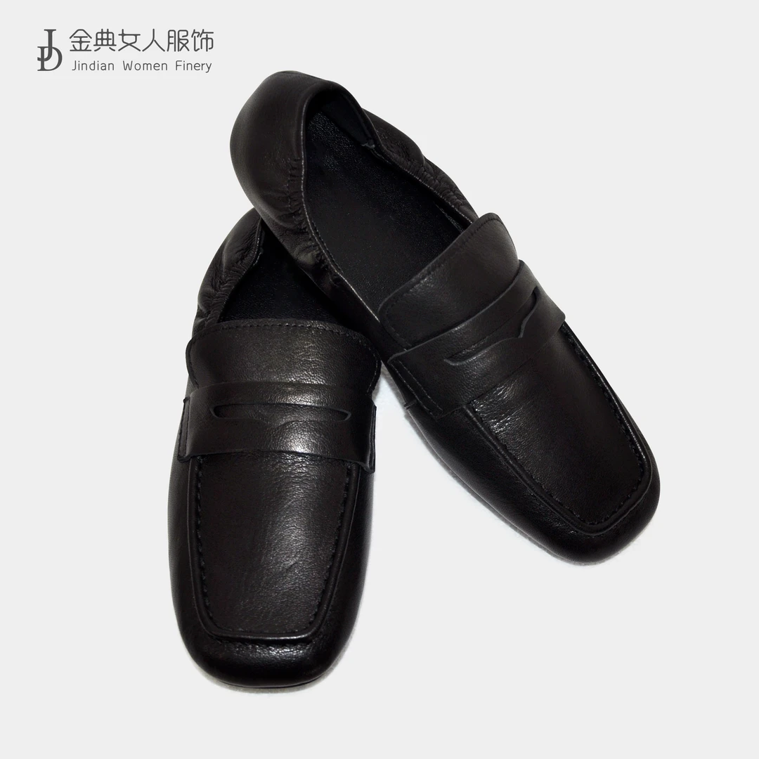 复古方头一脚蹬羊皮乐福鞋   浅口休闲舒适百搭软底单鞋771