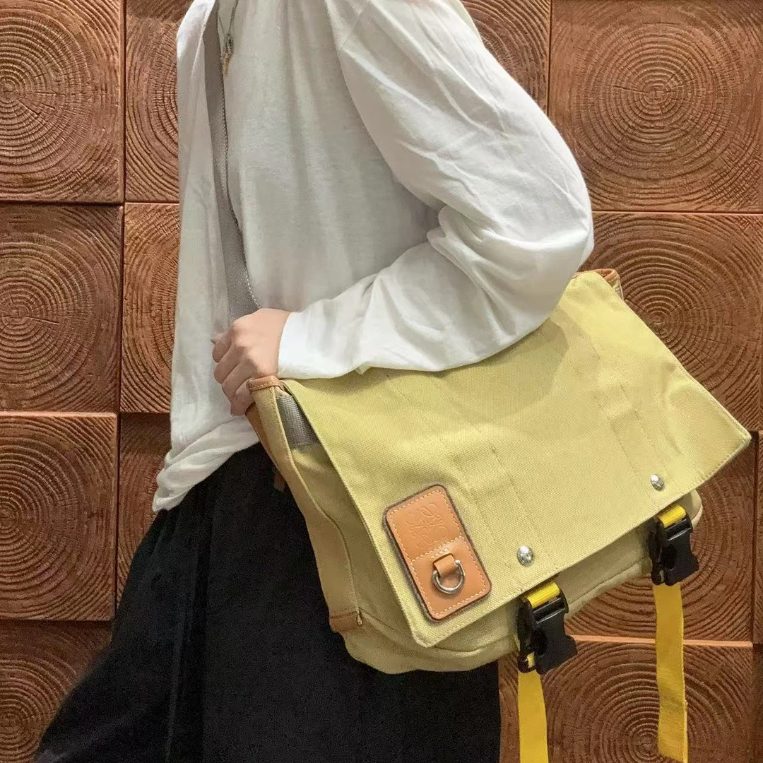 95新 LOEWE/罗意威 【蕾】 3KL521 黄色帆布邮差包