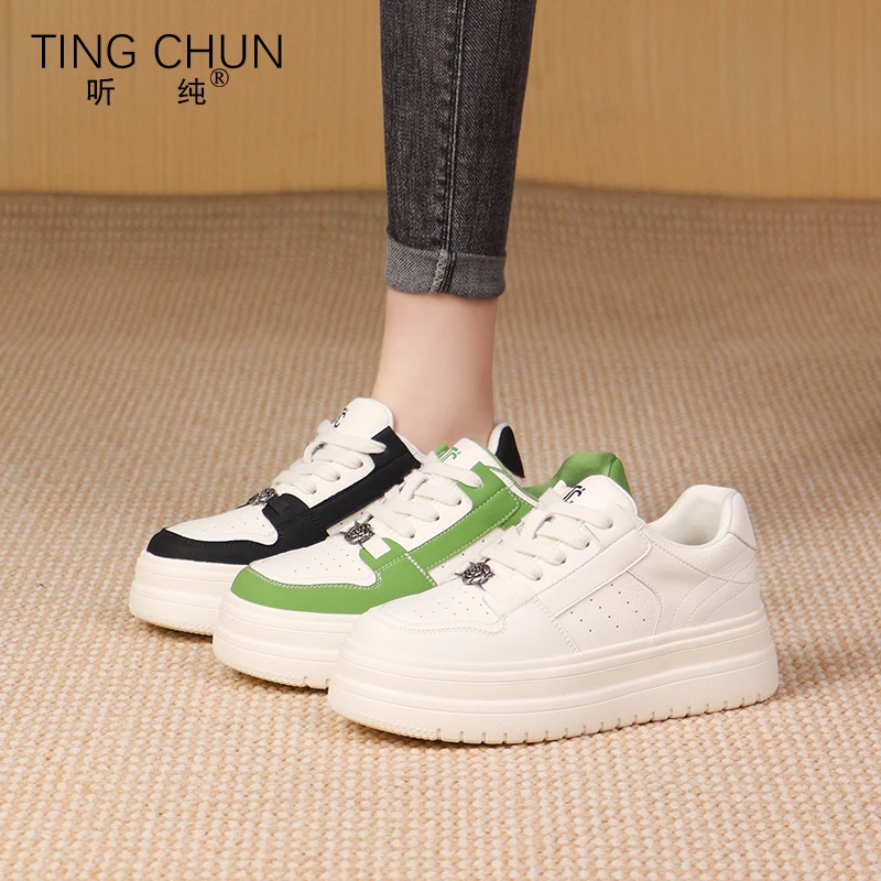 听纯1516新款单鞋2025春秋时尚运动鞋软底休闲鞋百搭真皮女鞋潮鞋