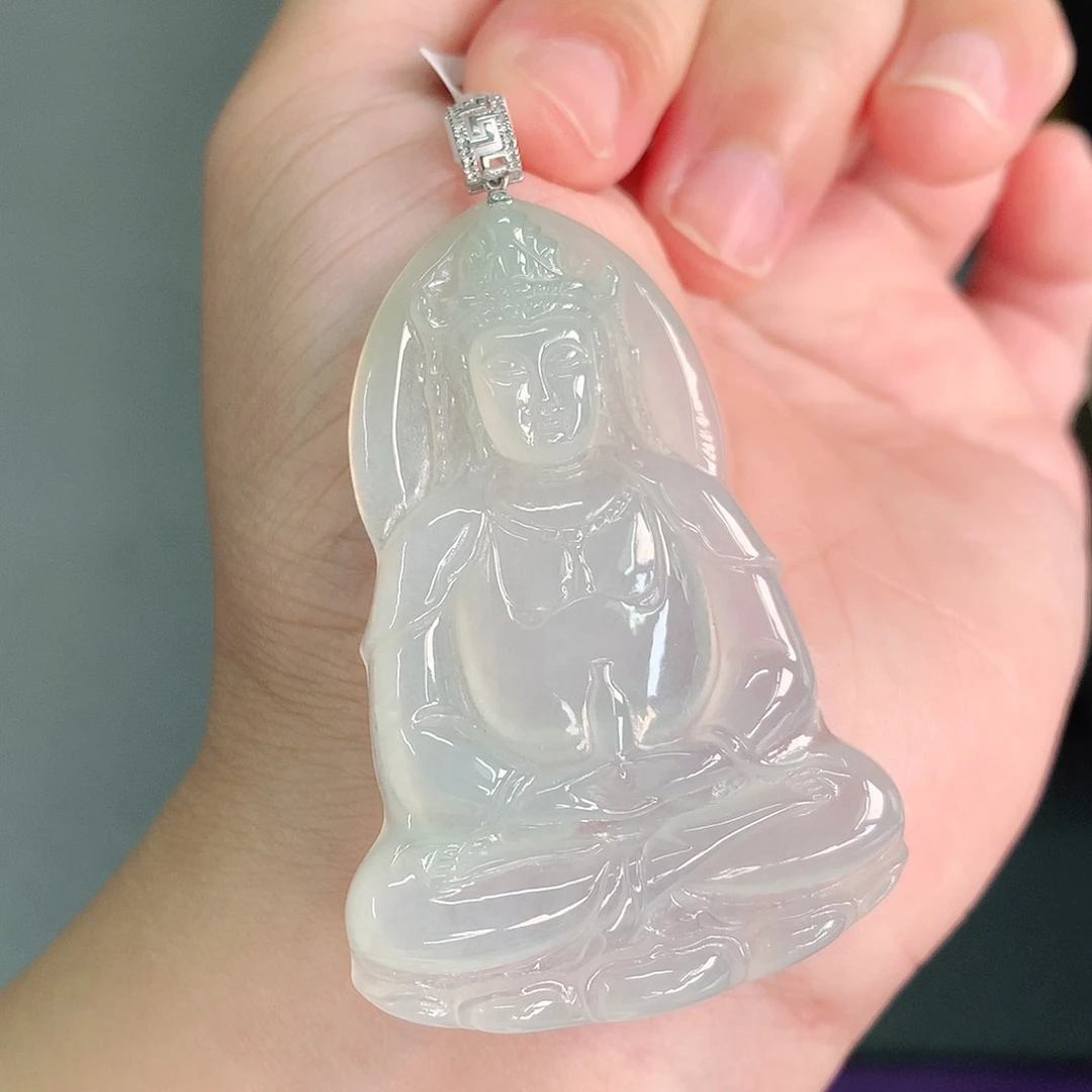 翡翠18K金镶嵌颈饰冰胶度母55-38-6