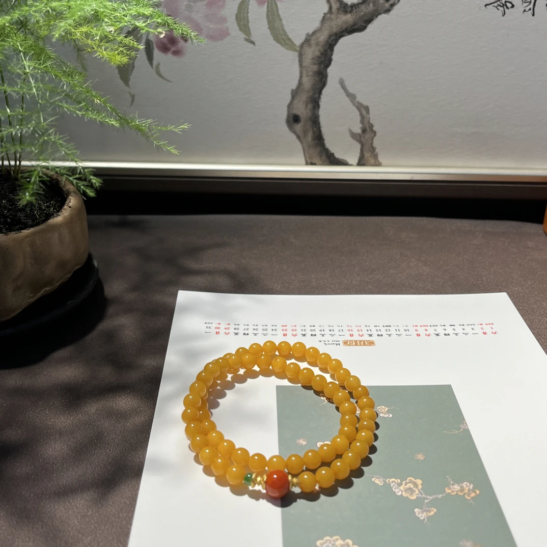双屿 中式天然鸡油黄蜜蜡多圈手串 多样性发其一
