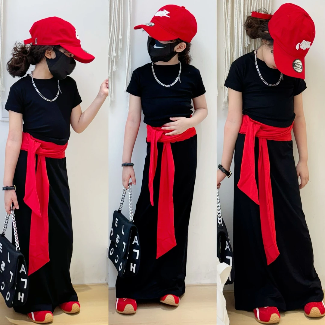 女童夏季2025新款高级感撞色裙裤上衣休闲日常洋气时尚两件套潮