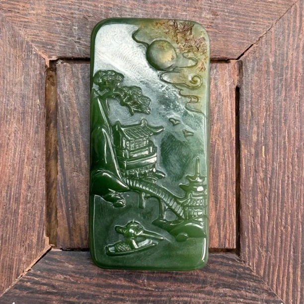 和田玉碧玉山水牌ZD074