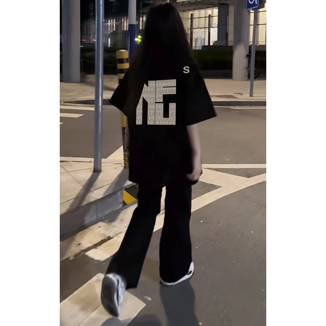 labzaa美式潮牌几何字母印花纯棉短袖t恤男女夏季ins休闲宽松上衣