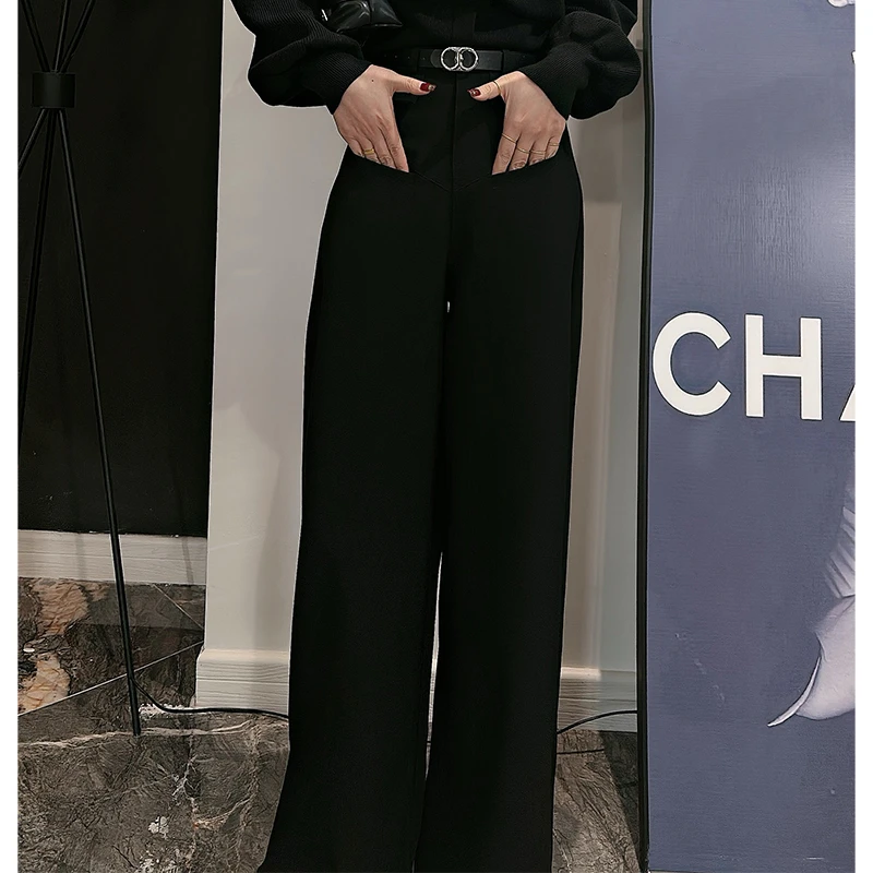 Dan Dan 暗黑风屁帘设计感小众休闲裤女 新款黑色松弛感长裤子